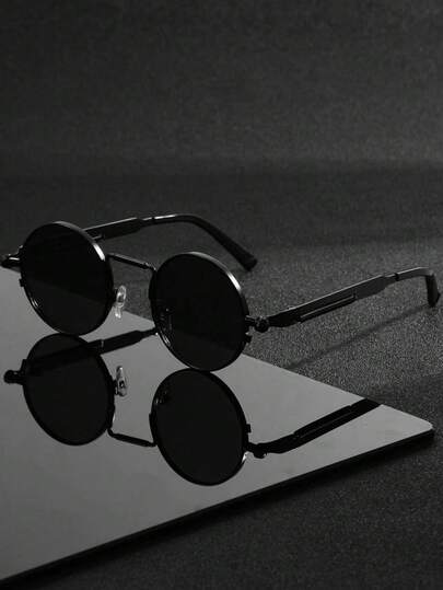 1 Pair Men's New Metal Round Steampunk Fashion Glasses, Spring Leg Design, Suitable For Outdoor Sports, Cycling, Driving, Fishing, Travel, Beach Vacation