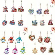 6 piezas Llaveros de arte de diamantes DIY, 4 estilos diferentes para elegir, patrón de muñeco de nieve de invierno, asimétrico de doble cara con rhinestones, efecto exquisito, colgante de mochila, decoración colgante de coche, juego de manualidades de mosaico, decoración de regalo de Navidad y cumpleaños