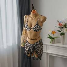 Bellisia Summer Beach Leopard Underwire Bikini Set With Beach Skirt Cheetah Print - Khaki - View 7