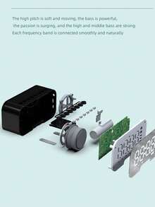 AKKHOO 无线蓝牙音箱带镜面显示，卡槽闹钟，手机支架，实时温度显示，双闹钟模式，多功能蓝牙音箱 - 黑色 - 查看 8