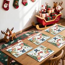 1 Stück/4 Stücke/6 Stücke/100 Stücke Weihnachtsbaum- und Schneemann-Vogelhaus gemusterte wärmeisolierende Tischware, maschinenwaschbare Polyester-Tischware, schützende Tischware, Mittelstück-Dekoration, tägliche Wohnzimmer-Dekoration, geeignet für Gruppenzusammenkunft-Dekoration - Verschiedenfarbig - Übersicht 6