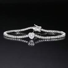 MDFUN 1 Peça Pulseira de Tênis de Zircônia Branca Dourada de Cobre Micro-Incrustada, Coração/Retângulo, Versátil e na Moda, Adequada para Uso Diário e Presente para Mulheres - Amor - Visão 1