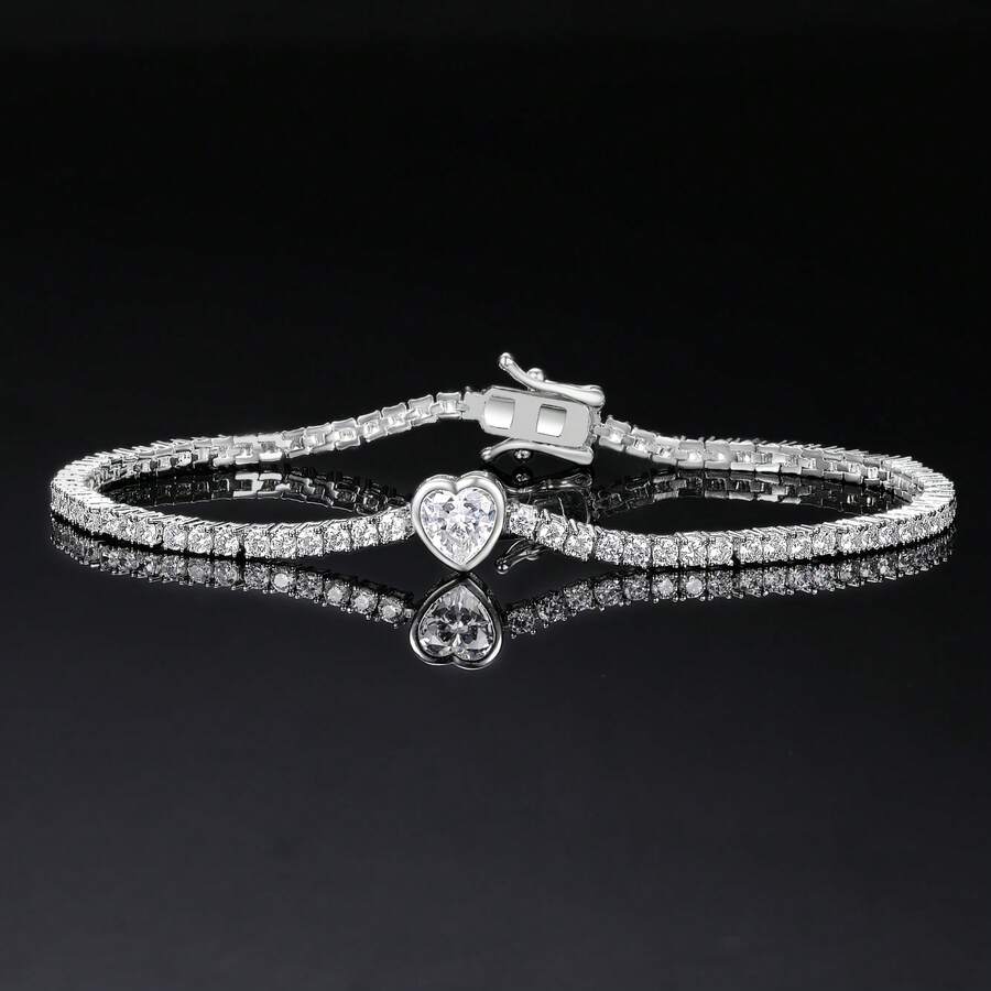 MDFUN 1 Peça Pulseira de Tênis de Zircônia Branca Dourada de Cobre Micro-Incrustada, Coração/Retângulo, Versátil e na Moda, Adequada para Uso Diário e Presente para Mulheres - Amor - Visão 1