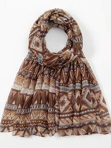 1pc Rhombus Pattern Casual Polyester Balinese Chiffon Retro Printed Scarf, Colorful Geometric Design, Autumn/Winter For Dress