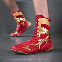 男士专业摔跤鞋，高帮竞赛训练鞋，摔跤鞋和健身靴，彩色拼接运动鞋，合成皮革和网眼材质，室内健身防滑拳击训练鞋，适合所有季节，尺码：39-48 - 紅色 - 查看 6