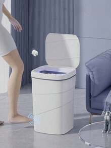 1pc 18L Smart Sensor Trash Can With Lid, Large Capacity, Anti-Odor Kitchen Garbage Bin, 3 Opening Modes, Sealed, Quiet, IPX5 Waterproof, Suitable For Home, Kitchen, Bathroom Decor. Actual Size Smaller Than Image.