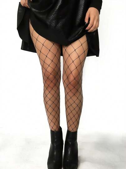1 双加大码女式经典渔网紧身裤，具有弹性渔网纹理，修身时尚，适合约会、派对、舞会