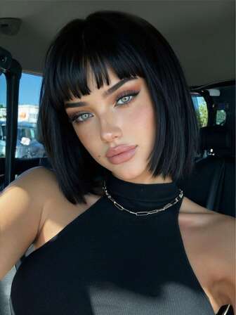 HAIRCUBE 12 Inch Short Straight Hair Wig For Women, Wine Red Claret And Black Multicoloured Synthetic Wig With Bangs Bob Wigs For Daily Life And Party.