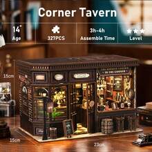 3D Wooden Puzzle Book Nook Kit, Dollhouse Booknook Bookshelf Decor, DIY Miniature House Kit Crafts For Adults Women To Build, Creativity Gift For Family Girl Friends - Corner Tavern - 查看 2