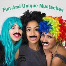 24 Pieces Self Adhesive Mustaches,Novelty Beard,Black Mustache Costume Party Supplies,Halloween,Performance,Masquerade Accessories - 1 - View 3