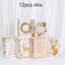 12/24pcs/Set 21*15*8CM Christmas Gold Foil Gift Bags With Santa Claus, Snowman, Reindeer Designs, Convenient Gift Bags - Multicolor - View 12