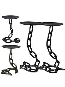 1pc Vintage Industrial Metal Candle Holders, Gothic Medieval Chain Link Candlesticks, Tabletop Lacquered Finish, Black Wrought Iron For Party Centerpiece, Holiday Decor,Room Decor,Gifts