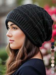 1PC Pleated Beanie Hat, Women Spring/Summer Korean Style Single Layer Knitted Cap, Versatile Ear Warmer Turban Hat - Multicolor - View 1