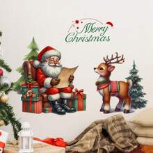 Adorable pegatina de pared de Papá Noel y renos - Calcomanía de PVC extraíble para sala de estar, comedor, entrada, dormitorio - Decoración navideña clásica con "Feliz Navidad" y adornos navideños, decoraciones navideñas, pegatina de ventana navideña extraíble, colgante de ventana navideño, decorativo/adhesivo/pegatina de pared para pared/dormitorio, decoración de pared para el hogar, tatuaje de pared autoadhesivo grande