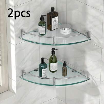 Juego de 2 organizadores de almacenamiento de baño de vidrio montados en la pared (decoración del baño del hogar, accesorios de baño, almacenamiento de baño, decoración de otoño)