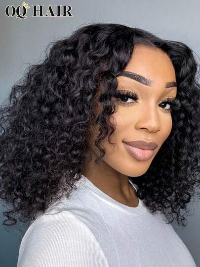 OQ Peluca de cabello ondulado profundo, peluca frontal de encaje transparente de 6x4 pulgadas, de 8 a 16 pulgadas de largo, densidad del 180%, con el encaje previamente recortado y desbrozado, estilo versátil y aspecto natural, 100% cabello humano para uso diario, peluca frontal de cabello humano, peluca de cabello humano real para usar y salir sin pegamento, con regalos gratis y envío gratuito, para disfraces de Halloween, vacaciones, viajes y estilo Y2K para mujeres