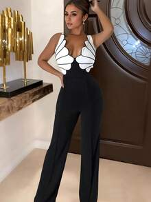 V-Neck Sleeveless Slim Jumpsuit Fashion Women's Casual Sexy Trousers - Black - View 4