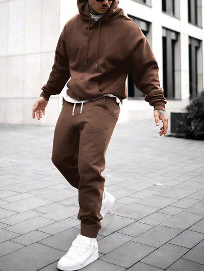 Conjunto de sudadera con capucha y pantalones de chándal ligeros para hombres, atuendo casual con bolsillos, pantalones con cordón en la cintura, versátil para primavera/otoño, adecuado como regalo para esposo/novio, para la calle, ir al trabajo, actividades al aire libre, vacaciones