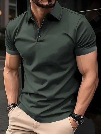 WASSUP OTHER Camisa masculina, camisa polo masculina leve para negócios, suéter de malha da moda, camiseta casual, blusa com gola virada para baixo, manga curta