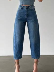 Casual Commute Washed High Waist Tapered Jeans