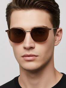 1 Stück modische runde Rahmen Nieten Mode Brille, neuer koreanischer Stil für Männer und Frauen, für den Außenbereich, hochwertige Metallrahmen