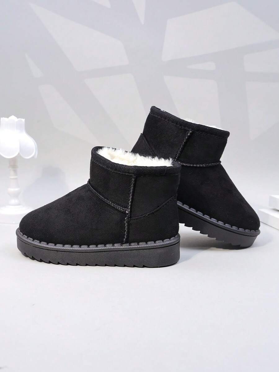 Autumn And Winter New Children's Snow Boots, Medium And Large-sized Children's Flat-bottomed Girls' Shoes, Thick-bottomed Boys' Warm Boots, Baby Ankle Boots With Plush - Black - View 1