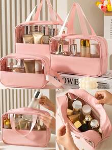 Transparent PVC Toiletry Bag,Large Capacity Makeup Bag, Multi-Functional PVC Toiletry Bag,Waterproof Travel Organizer Bag ,Travel Essential,Holiday Essentials For Winter And Fall For Vacation,For Cosmetics, Skincare, Makeup Brushes, Perfume, Suitable For Beach, School, Bathroom, Holidays, Mother's Day, Christmas, Gift For Mom Wash Bag For Travel For Bathroom For Women