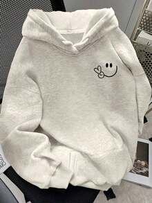 2025 HoodiesWomen's Slogan Print Thermal Lined Casual Loose Fit Hoodie Sweatshirt, Autumn/WinterLoose And Comfortablewinter Clothes For Women - 淺灰色 11 - 查看 12