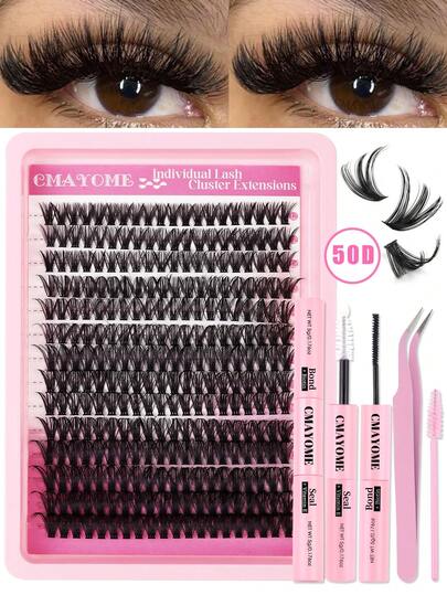 224/252/280 簇假睫毛，D 卷曲，50D/60D/80D/100D 股，12-18 毫米，持久、精细、超轻假睫毛工具套装，浓密眼部增强工具套装，适合婚礼、圣诞派对、旅行、日常佩戴、睫毛延长、初学者化妆分段睫毛。