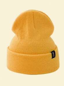 JZML 1pc Unisex Letter Label Decorative Knit Hat - Yellow - View 2