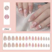 Nail Stickers Sweet Pink False Nails Bow Detachable Solid Color Ins Style Wearable Nails French Manicure - Multicolor - View 2