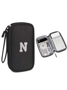 1个DIY个性化数据线收纳袋，26字母图案便携式旅行电子产品整理袋，适用于硬盘、移动电源、耳机、充电器、手机壳、无线耳塞、蓝牙耳机、耳麦等，商务旅行必备 - 彩色 - 查看 59