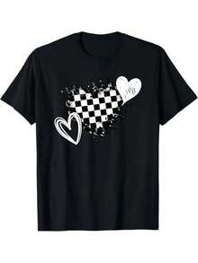 Camiseta de Corredor de Autos con Bandera de Carreras y Corazón de Carreras - Negro - Ver 6