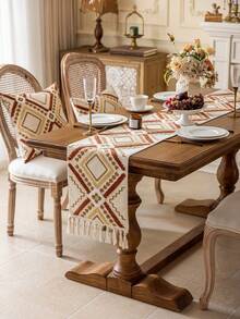 1 件优雅刺绣波西米亚风格双层桌旗，手工流苏饰边，单面刺绣，多种尺寸适合餐桌、餐具柜装饰 - 彩色 - 查看 12