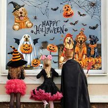 9 Sheets Halloween Dog Window Clings Ghost Pumpkin Bat Window Stickers Double-Sided Glass Decals For Home Classroom Office Party Decoration