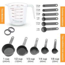 Cucharas Medidoras y Tazas Medidoras, 13 Piezas, Juego de Tazas y Cucharas Medidoras con Mangos, Apilables, Herramientas de Medicin de Cocina para Medir Lquidos y CondimentoGris - Gris - Ver 3