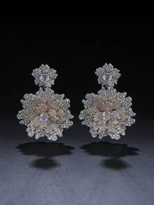 زوج من أقراط قلادة الزهرة الفاخرة من النحاس والزركونيا المكعبة، مناسبة للملابس الرسمية والحفلات والسهرات - إسقاط الأقراط - مشاهدة 12