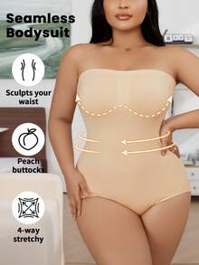 Local Delivery Women's Plus Size Shaping BodysuitTummy Control & Butt Lift, Slimming Fit, Breathable Fabric, Ideal For Postpartum Recovery & Everyday Fitness - 杏色 - 查看 3
