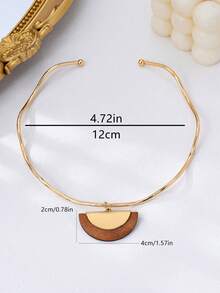1pc Casual Elegant Bohemian Chic Wooden Pendant Necklace, Geometric Wave Pattern Necklace With Wooden Pendant - Collar - View 2