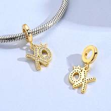 1 件银色闪亮方晶锆石复古金色飞机热气球心形调色板邪眼萤火虫蝴蝶吊坠适合原创手链项链吊坠串珠 DIY 珠宝制作女士女孩日常珠宝配饰 - 金色 - 查看 10