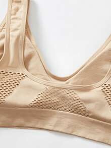 4pcs/Set Plus Size Hollow Mesh Sports Bras For Women, Wireless Shock-Absorbing Yoga Running Activewear