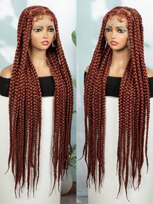 36inch Full Lace Knotless Box Braid Wig Square Based Wig With Baby Hair Braided Wigs For Women - Cam bẩn - Xem 1