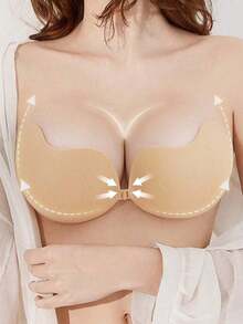 2pairs Bra Reusable Strapless Front Clasp Nipple Patches Women Backless Strapless Bra Seamless Self-Adhesive Silicone Nipple Cover Boob Pads Sticker Wedding Dress Lingerie - 杏子 2 - 查看 8