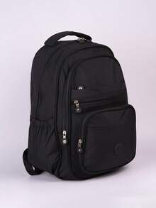 Large School Backpack For Notebook Pink Resistant Multiple Pockets Work Nylon Reinforced School College - Negro - Ver 3