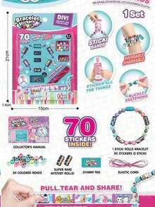 1套卡通DIY装饰贴纸手链套装!可共享贴纸手链!DIY手工珍珠串手链 - 卡通贴纸 - 随机颜色珠子 - 随机图案 - 贴纸手工珍珠串手链套装 - 便携贴纸 - 送给男孩、女孩的礼物,节日、派对、生日、圣诞节,DIY配饰装饰,培养孩子的动手能力和创意搭配技巧 - 隐藏贴纸或手链,卡通贴纸,DIY手工手链,送给朋友和孩子的精美手工礼物 - 彩色 - 查看 12