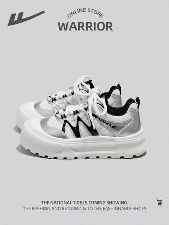 WARRIOR 1 Pair Women's Lace-Up Flat Outdoor Casual Shoes, Thick Sole Simple Sneakers