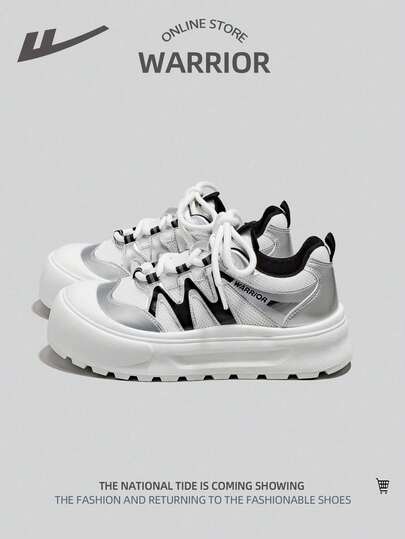WARRIOR 1 Pair Women's Lace-Up Flat Outdoor Casual Shoes, Thick Sole Simple Sneakers