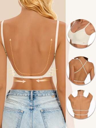 Damen 1 Stück nahtloser rückenfreier BH mit rückenfreiem Design, sexy Sommer-BH, Braut-BH mit drei verstellbaren Trägern, Braut-Unterwäsche, bequem und atmungsaktiv, geeignet für Hochzeiten, Abendmode, Trägertops usw.