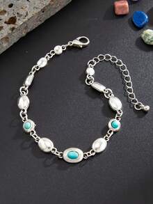 1pc Vintage Elegant Minimalist Multi-Color Crystal Chain Bracelet, Men's Fashion Casual Charm Accessory, Suitable For Daily And Party Wear