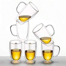 - Tazas de caf de cristal de doble pared con asa, vidrio de caf aislado, tazas de caf transparente, tazas de caf de cristal, tazas de caf con tapa, tazas de t, tazas de caf con leche, vasos de bebidas, resistentes al calor, 2 unidades